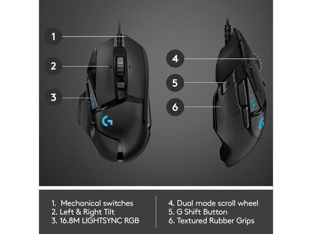 Logitech G502 HERO High Performance Wired Gaming Mouse, HERO 25K Sensor, 25,600 DPI, RGB, Adjustable Weights, 11 Programmable Buttons, On-Board Memory, PC / Mac