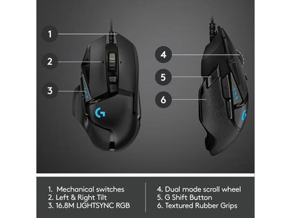 Logitech G502 HERO High Performance Wired Gaming Mouse, HERO 25K Sensor, 25,600 DPI, RGB, Adjustable Weights, 11 Programmable Buttons, On-Board Memory, PC / Mac