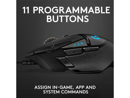 Logitech G502 HERO High Performance Wired Gaming Mouse, HERO 25K Sensor, 25,600 DPI, RGB, Adjustable Weights, 11 Programmable Buttons, On-Board Memory, PC / Mac