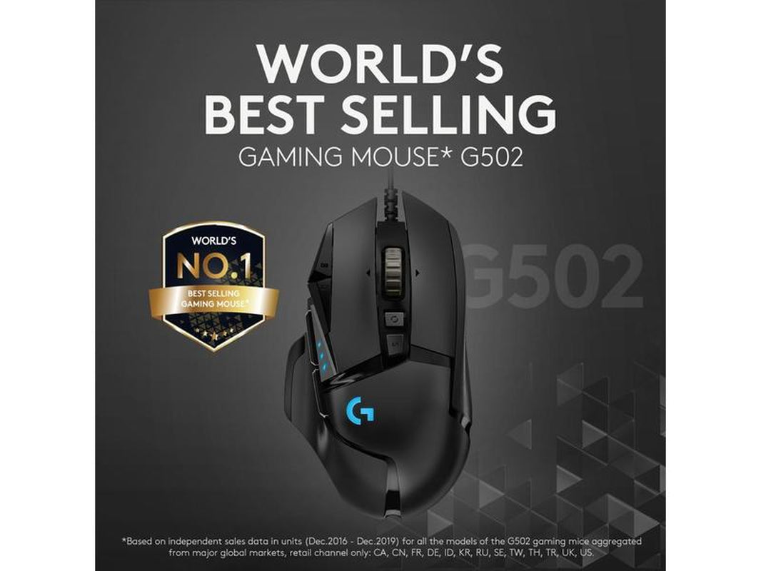 Logitech G502 HERO High Performance Wired Gaming Mouse, HERO 25K Sensor, 25,600 DPI, RGB, Adjustable Weights, 11 Programmable Buttons, On-Board Memory, PC / Mac